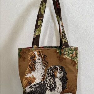 Tapestry Dog Print Tote Bag in Brown